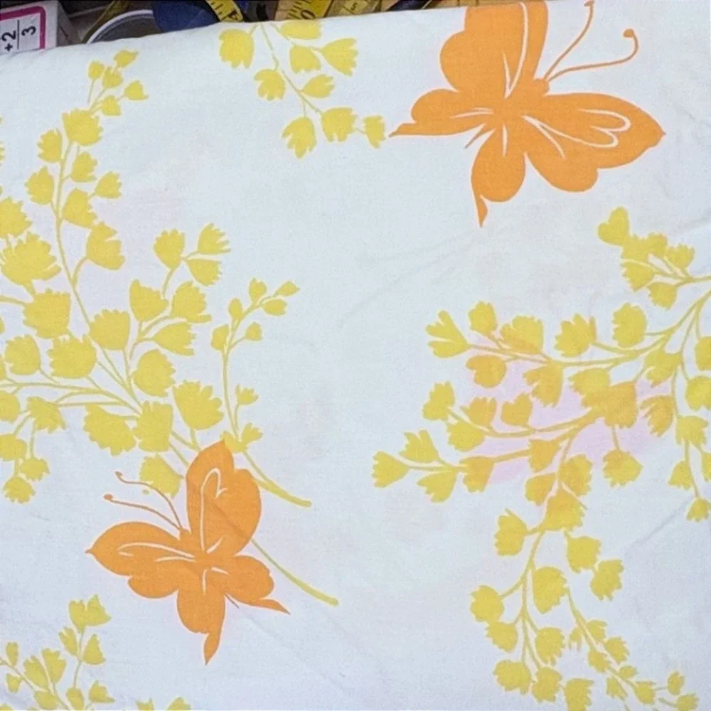 Vintage Montgomery Ward Twin Sheet Set Yellow Orange Butterfly Botanical Percale
